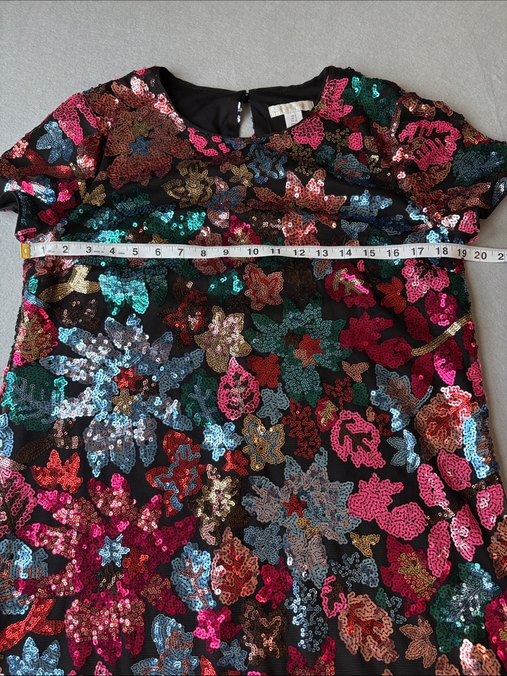 London Times Black Sequin Floral Mini Cocktail Dress with Multicolor Sequins 8 - Picture 6 of 8